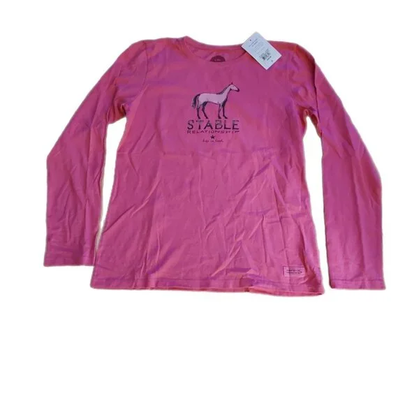 Barbie Pink Life Is Good Small "Stable Relationship" Crew Neck Equestrian - Picture 2 of 15